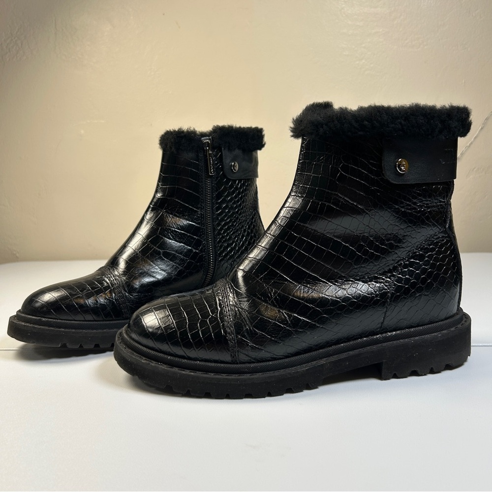 Jimmy Choo Voyager lI Heated Tech Snow Boots Black Croc-Embossed Leather